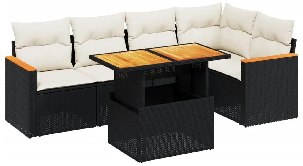 Set divano da giardino 6 pz con cuscini nero in polyrattan