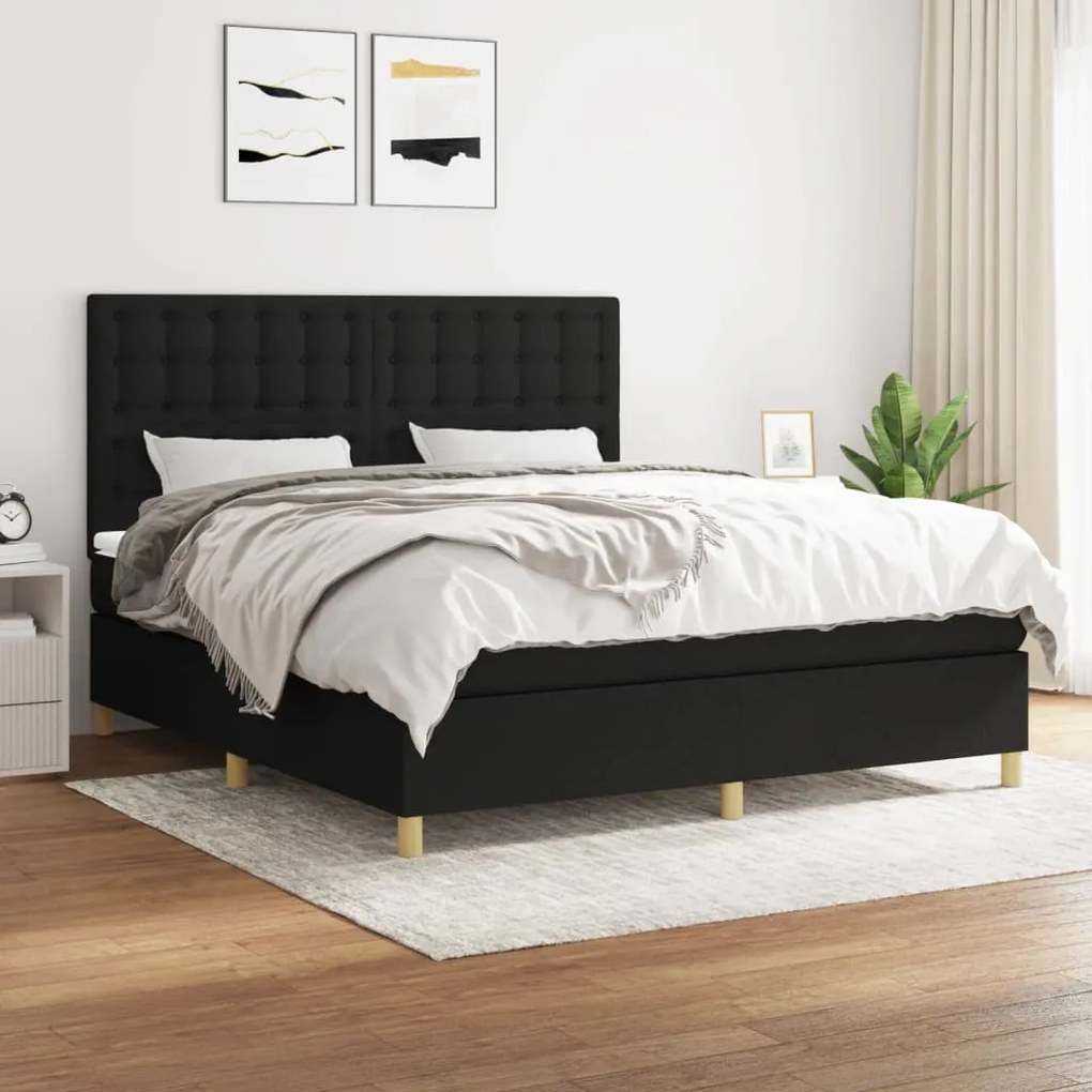 Giroletto A Molle Con Materasso Nero 160x200 Cm İn Tessuto /