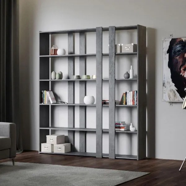 Libreria 178x204h cm in legno Cemento con 6 ripiani - KATO A