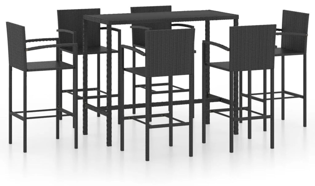 Set da bar da giardino 7 pz in polyrattan nero