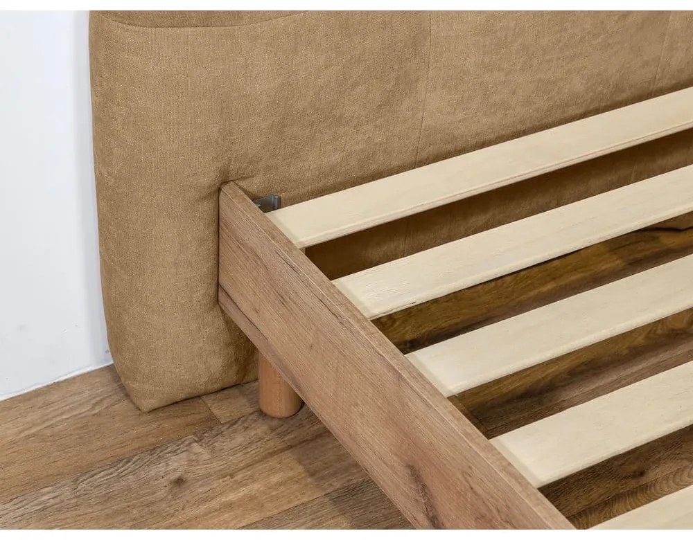 Letto matrimoniale imbottito beige rete inclusa 140x190 cm Kumo - Bobochic Paris