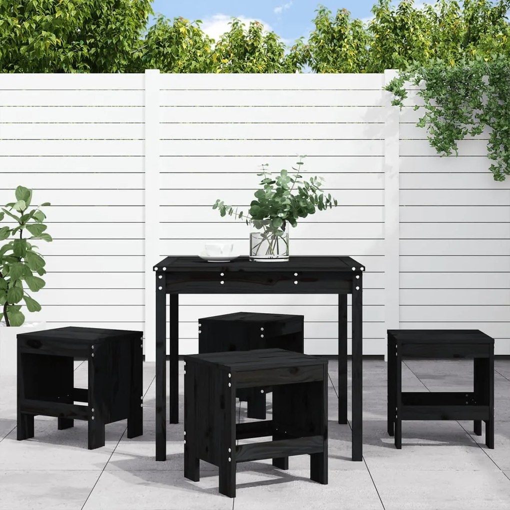 Set da pranzo per giardino 5pz nero in legno massello di pino