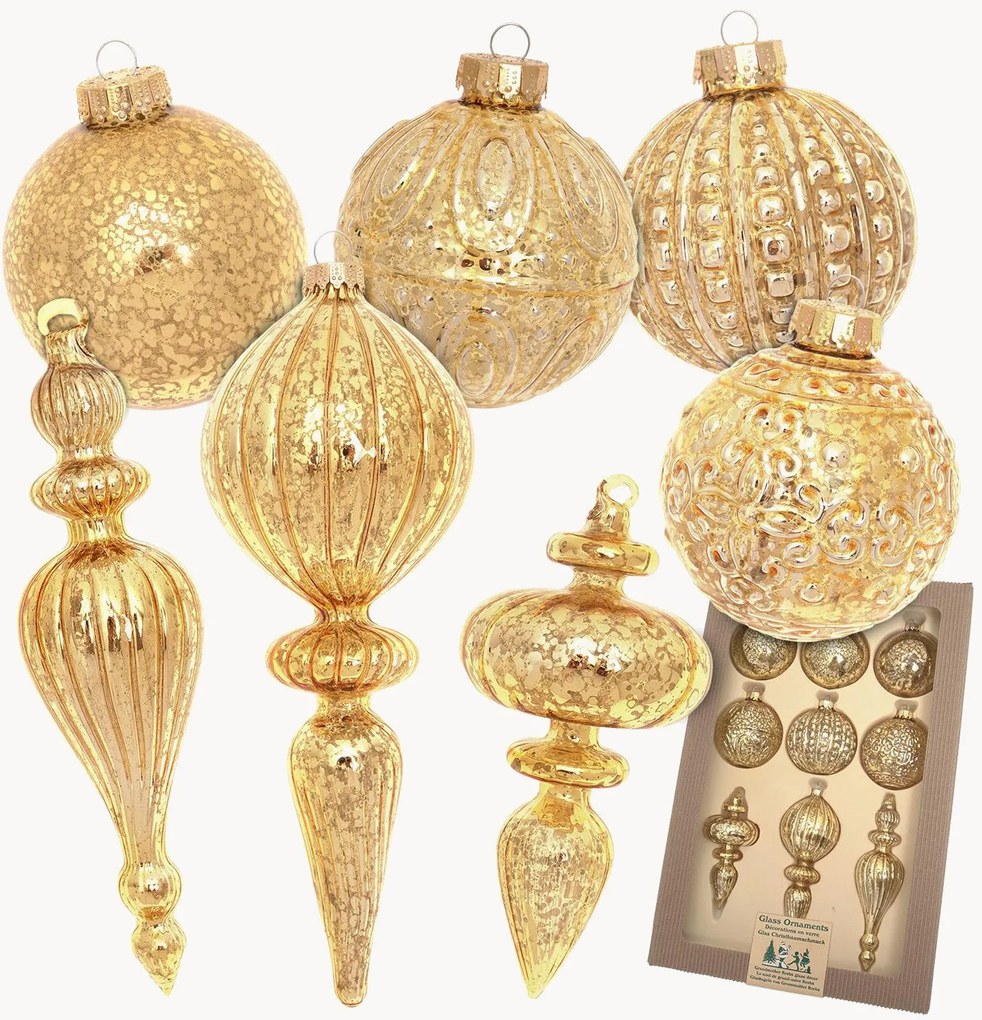 Set di 9 addobbi per albero di Natale dipinti a mano Antique