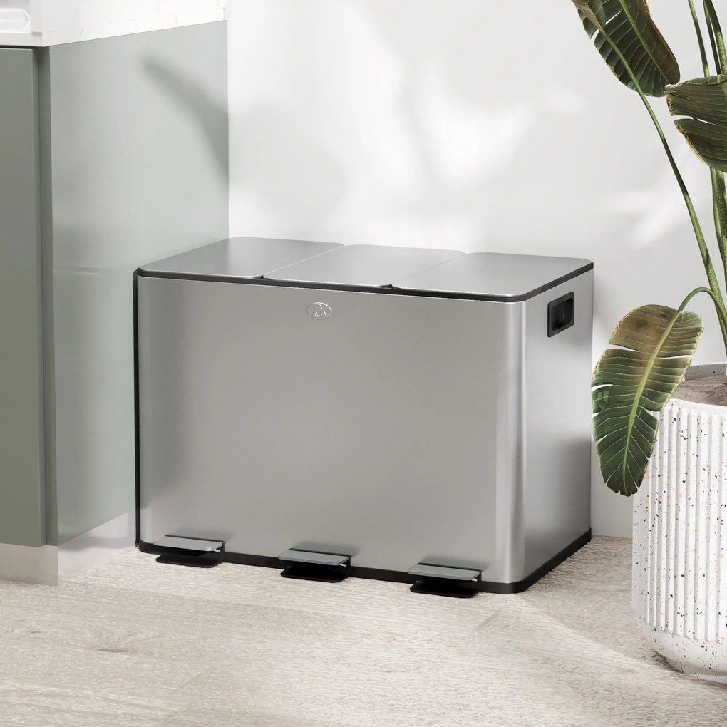 Pattumiera Differenziata Cestino Spazzatura 3 Scomparti da 10L in Acciaio Inox Argento...