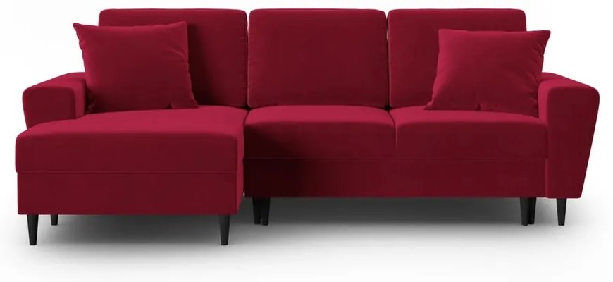 Divano angolare rosso allungabile e con contenitore (con penisola a sinistra/con chaise lounge) con rivestimento in velluto Kyoto – Cosmopolitan Design