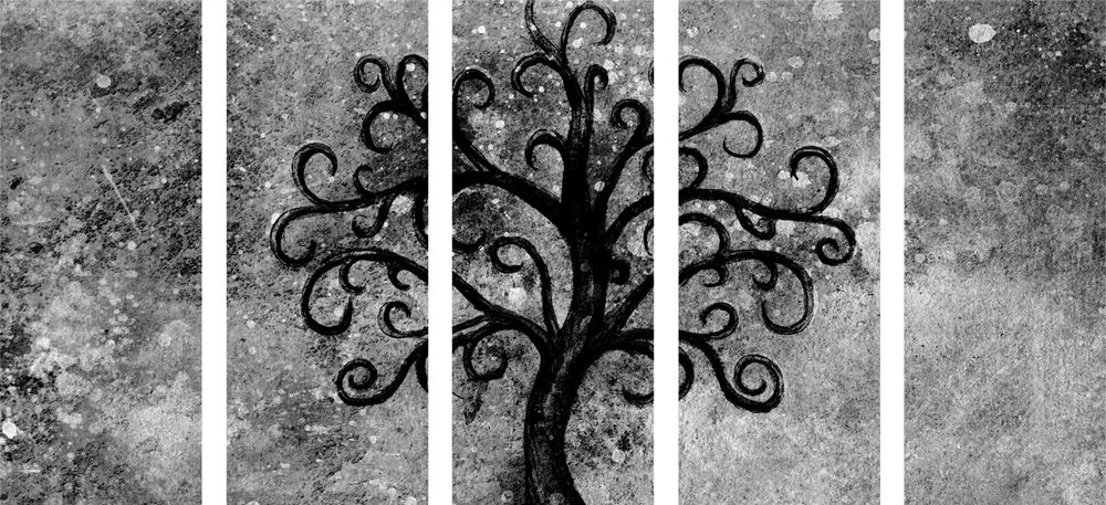 Quadri 5 pezzi – Albero della vita in bianco e nero