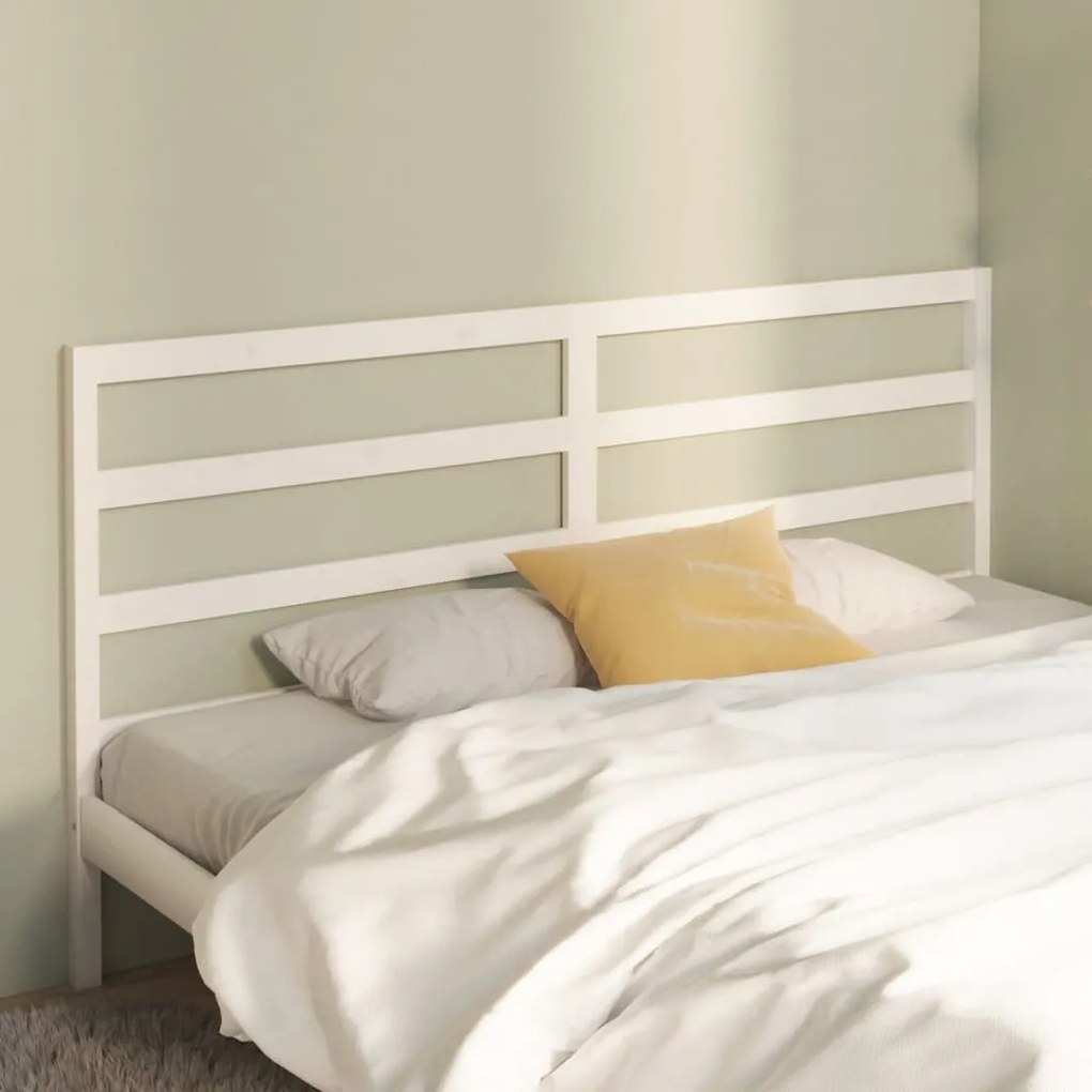 Testiera Per Letto Bianca 206x4x100 Cm Legno Massello Di Pino /