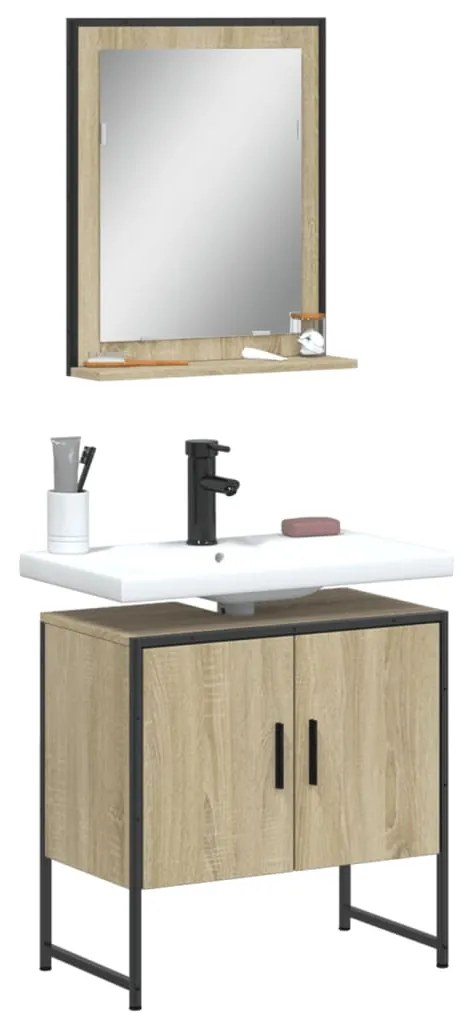 Set Mobili Da Bagno 2 Pz Rovere Sonoma İn Legno Multistrato /