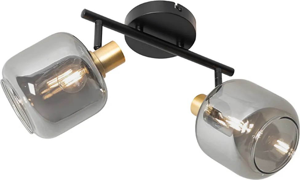 Faretto da soffitto nero con oro e vetro fumé 2 luci - Zuzanna