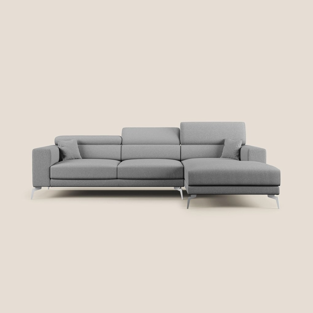 Blade Divano moderno angolare con poggiatesta reclinabili in tessuto impermeabile simil-cotone T13 grigio