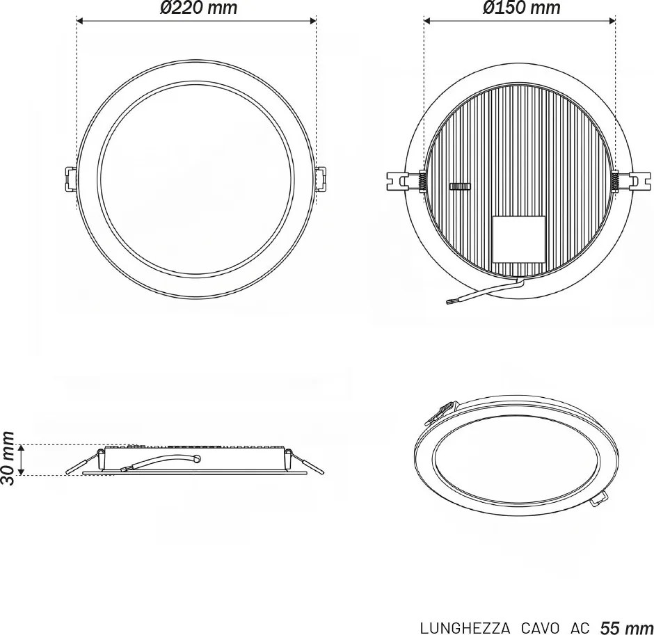Pannello LED Rotondo 18W foro Ø180-210mm CCT Bianco Variabile - LEDISENS Colore Bianco Variabile CCT