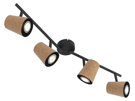 Faretto da soffitto nero con paralume in sughero 4 luci orientabile - Corky