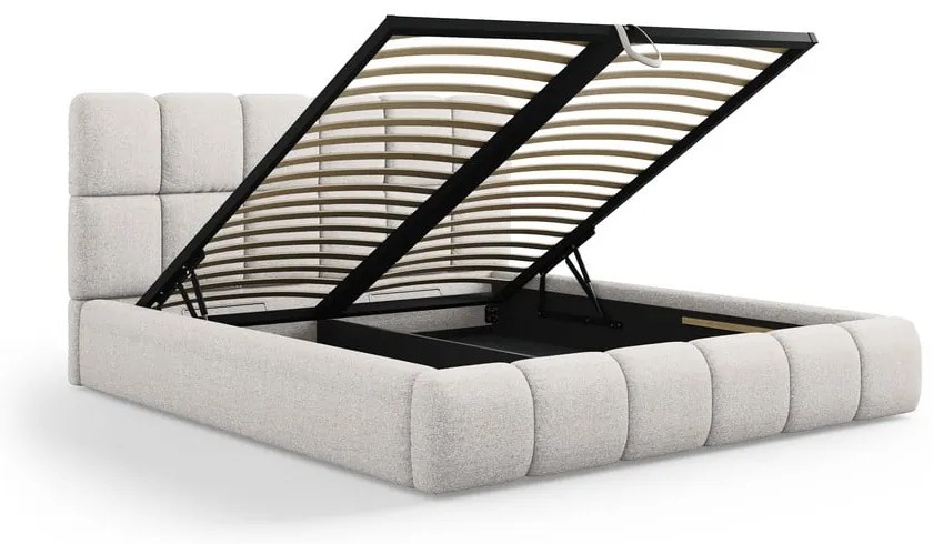 Letto matrimoniale imbottito grigio chiaro con contenitore con griglia 180x200 cm Bellis - Micadoni Home