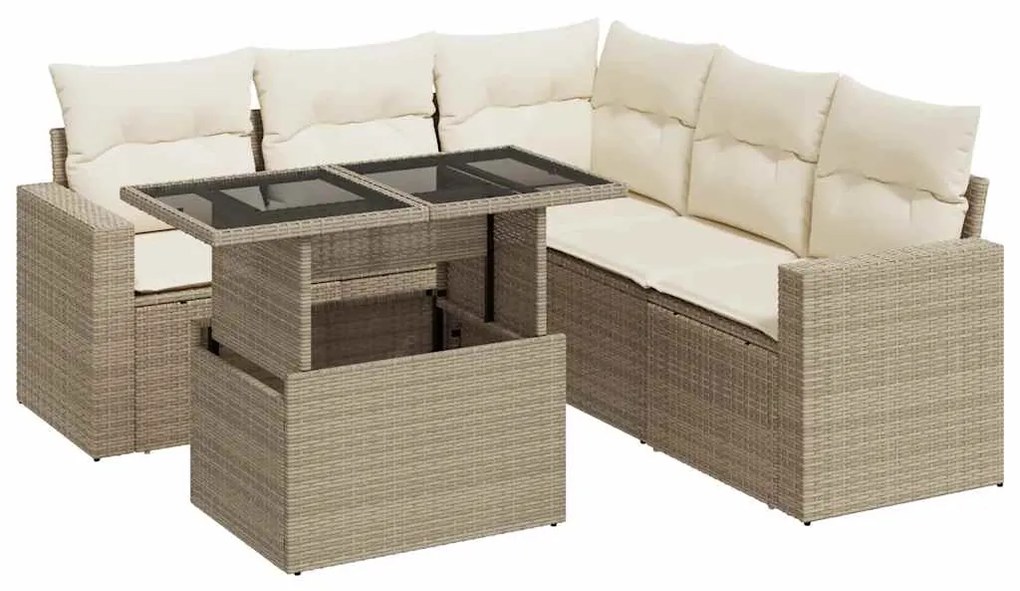 Set divano da giardino 6 pz con cuscini beige in polyrattan