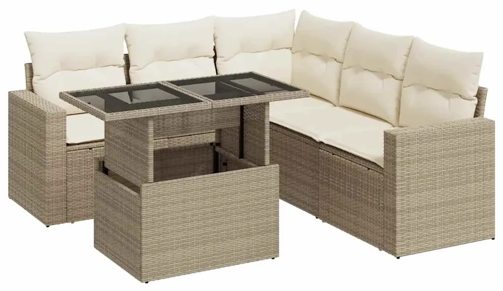 Set divano da giardino 6 pz con cuscini beige in polyrattan