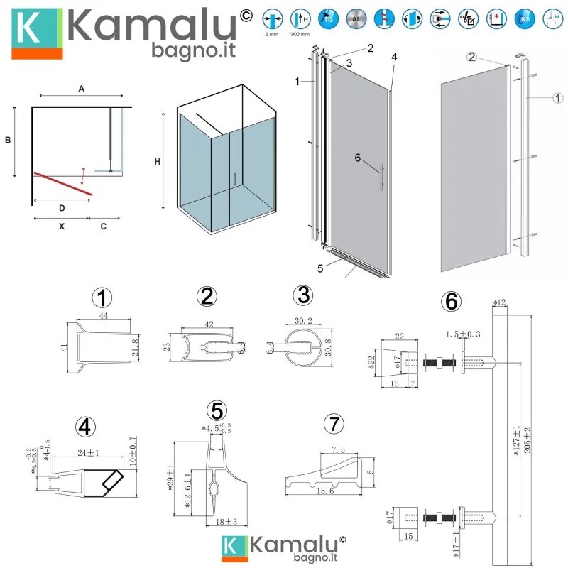Kamalu - Box doccia 90x100 anta battente e fisso | KS5000S