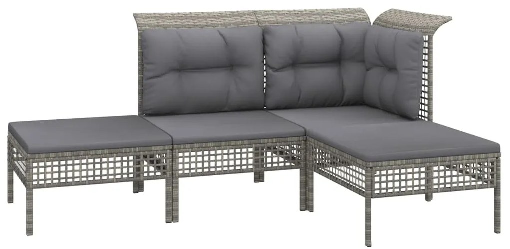 Set divani da giardino 11 pz con cuscini in polyrattan grigio