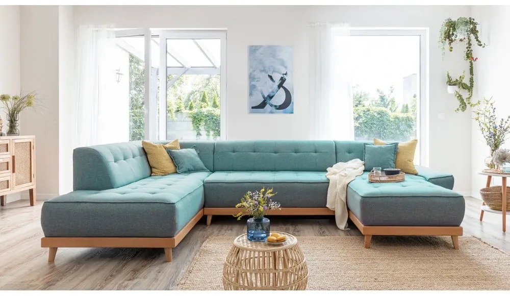 Divano letto angolare turchese (angolo sinistro/"U") Dazzling Daisy - Miuform