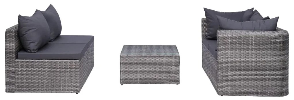 Set divani da giardino 5 pz con cuscini in polyrattan grigio