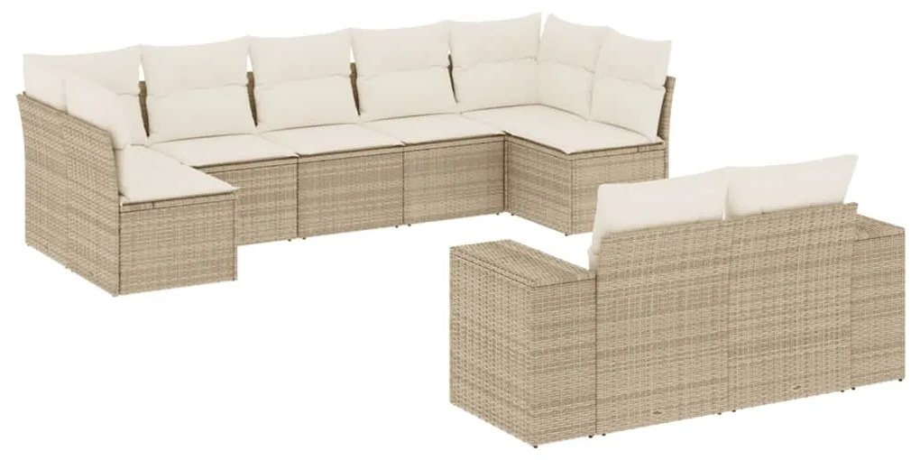 Set Divano da Giardino 9 pz con Cuscini Beige in Polyrattan