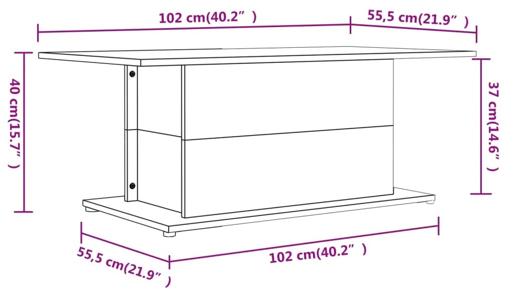 Tavolino da Salotto Bianco Lucido 102x55,5x40 cm in Truciolato