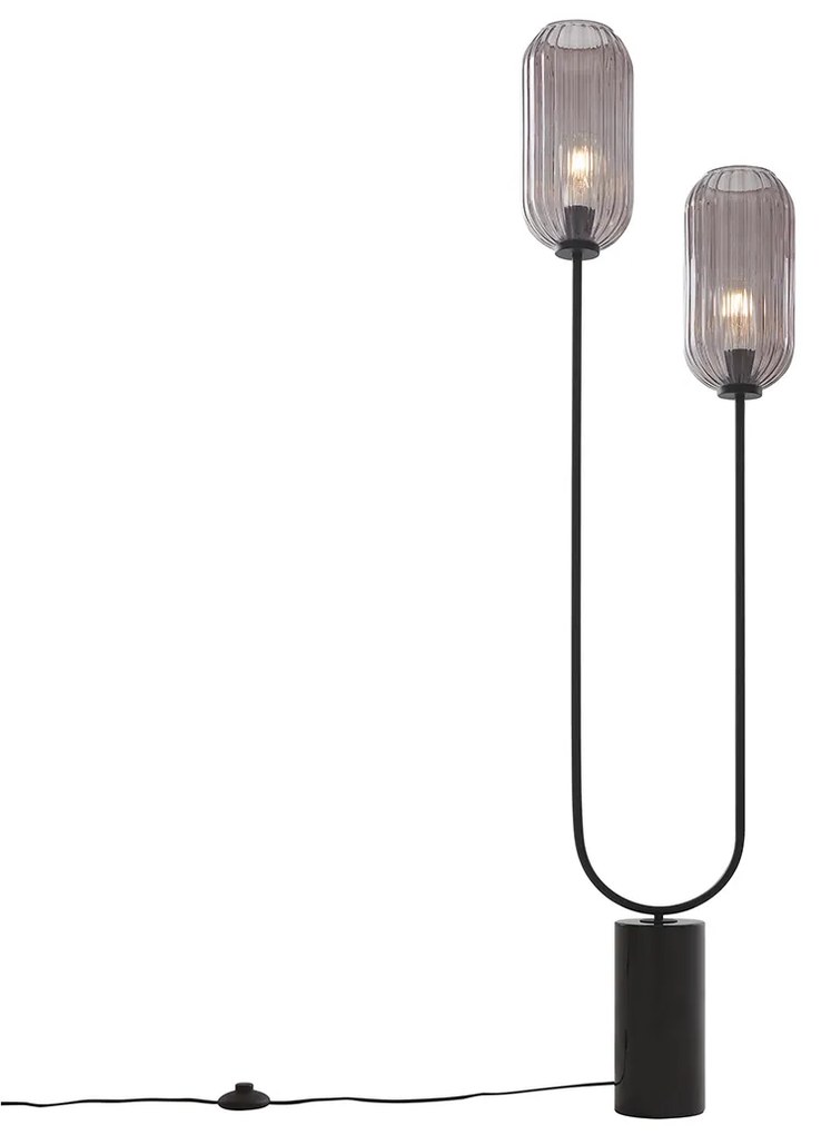 Lampada da terra Art Déco nera con vetro fumé 2 luci - Rid
