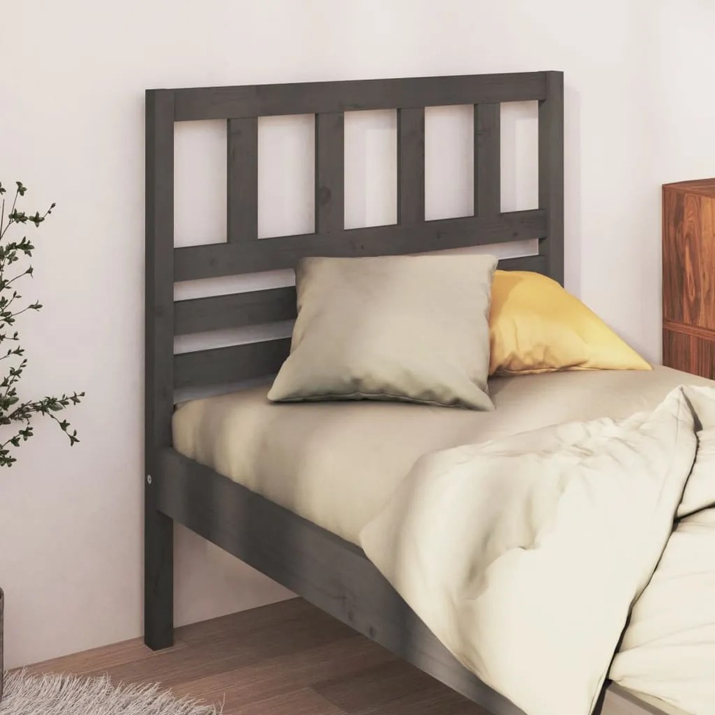 Testiera Per Letto Grigia 96x4x100 Cm İn Legno Massello Di Pino /
