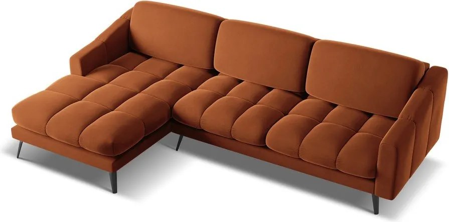 Divano angolare arancione (con penisola a sinistra) con rivestimento in velluto Nalu – Makamii