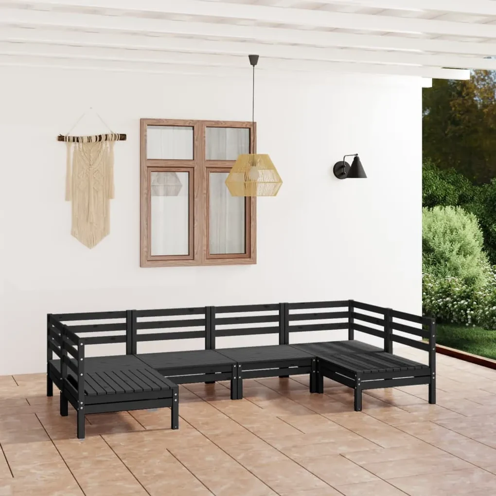 Set salotto da giardino 6 pz nero in legno massello di pino