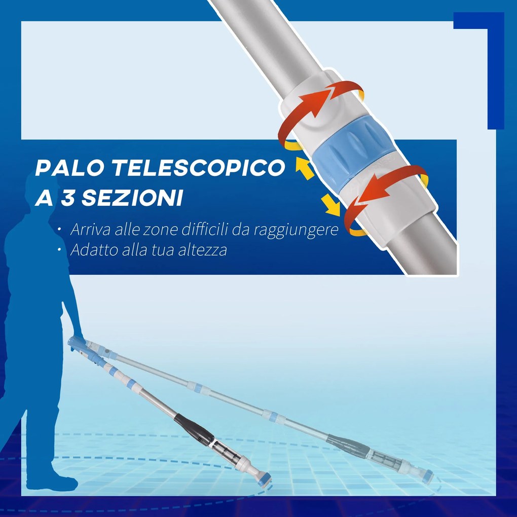 Aspirapolvere per Piscina Portatile Ø6x106-162 cm con Asta a 3 Livelli Blu e Bianco...