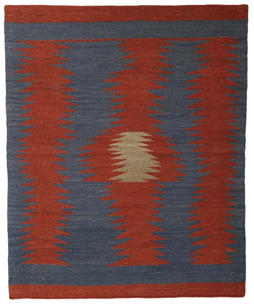 Kilim Tappeto 140 x 120 Rosso (Iran) Tessuto A Mano