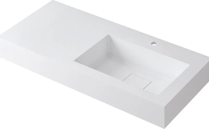 Lavabo a incasso rettangolare vasca a destra L 100.5 x H 15 x P 46 cm in resina bianco opaco