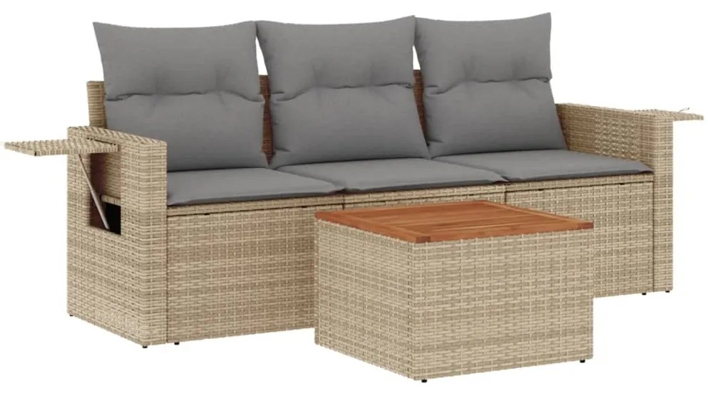 Set Divano da Giardino 4 pz con Cuscini Beige Misto Polyrattan