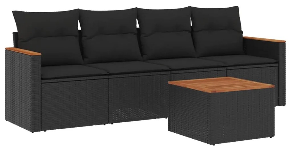 Set divani da giardino 5 pz con cuscini in polyrattan nero