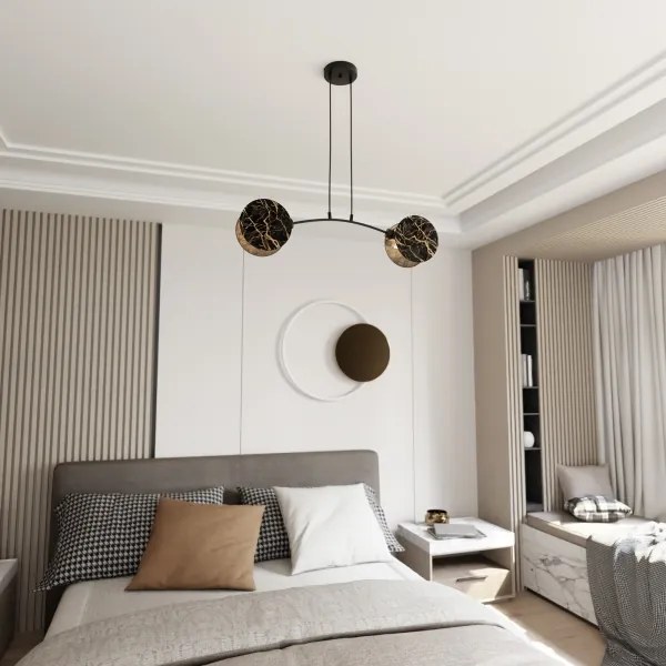 Lampadario a sospensione con filo MOTIF 2xE27/15W/230V nero/oro