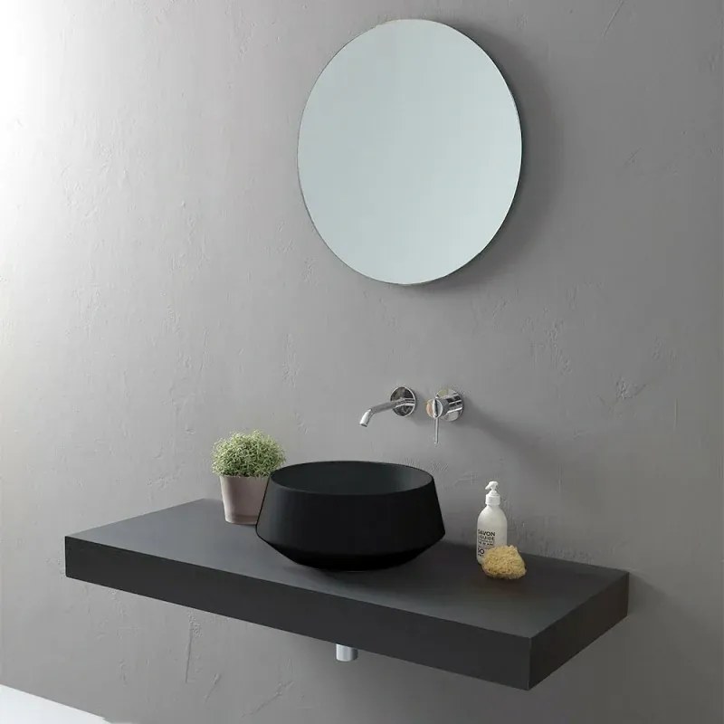 Lavabo da appoggio in ceramica nero opaco tondo 42 cm Aris