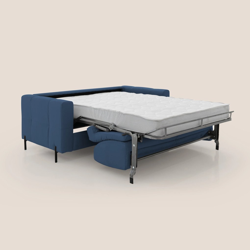 Ortensia divano letto materasso H18 cm con piedi alti in elegante microfibra smacchiabile T11 blu