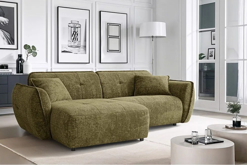 Divano angolare verde (con penisola a sinistra/con chaise lounge) con rivestimento in ciniglia Nelia – Ropez