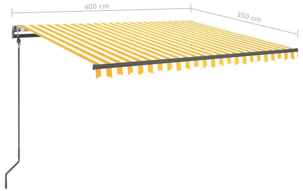 Tenda da Sole Retrattile Manuale con Pali 4x3,5 m Gialla Bianca