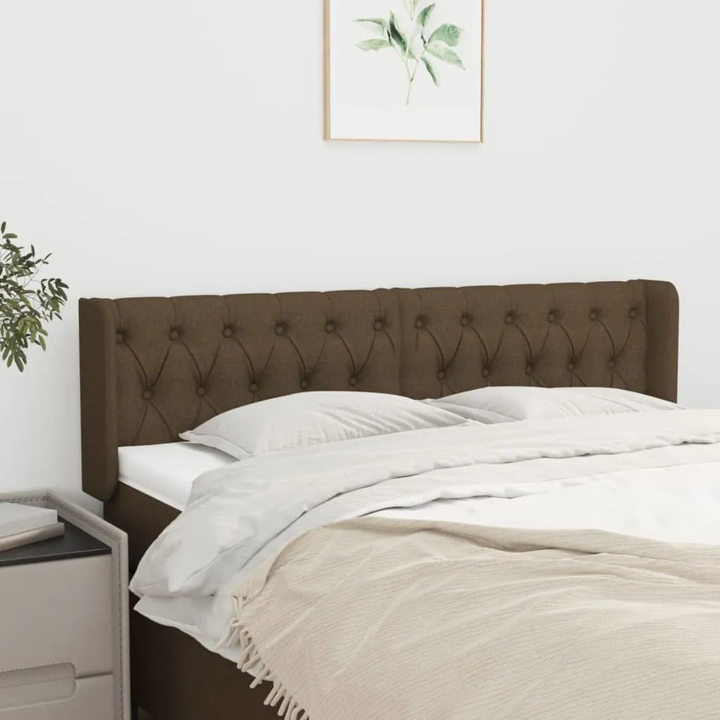Testiera Ad Orecchio Marrone Scuro 147x16x78/88 Cm İn Tessuto /