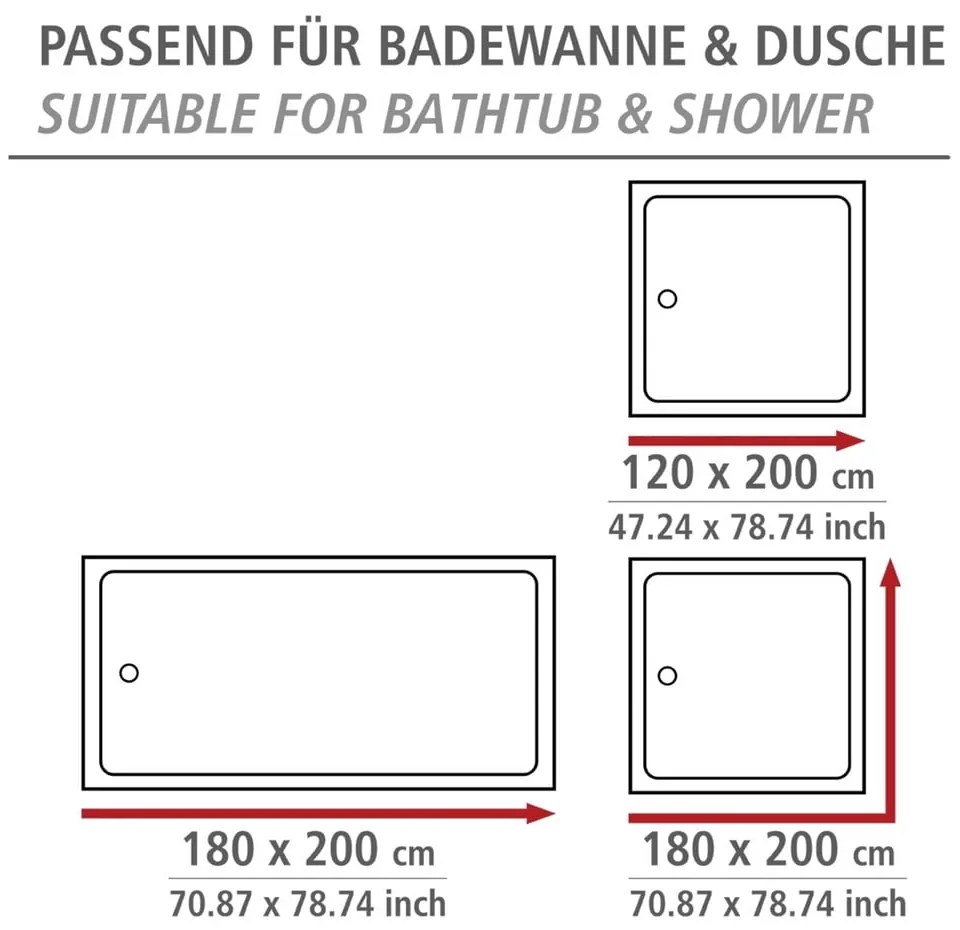 Tenda da doccia lavabile, 180 x 200 cm Ginkgo - Wenko