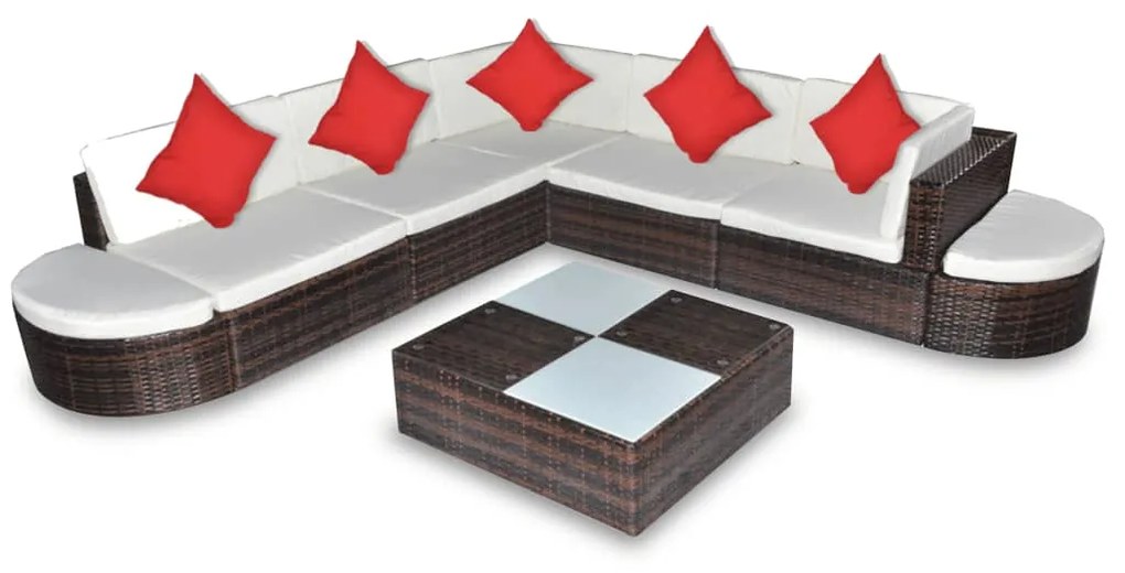 Set divani da giardino 8 pz con cuscini in polyrattan marrone