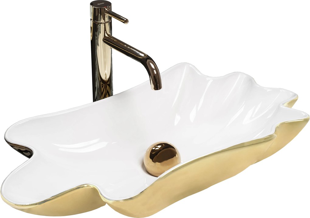 Lavabo da appoggio REA Sea White Gold + Tappo Click-Clack