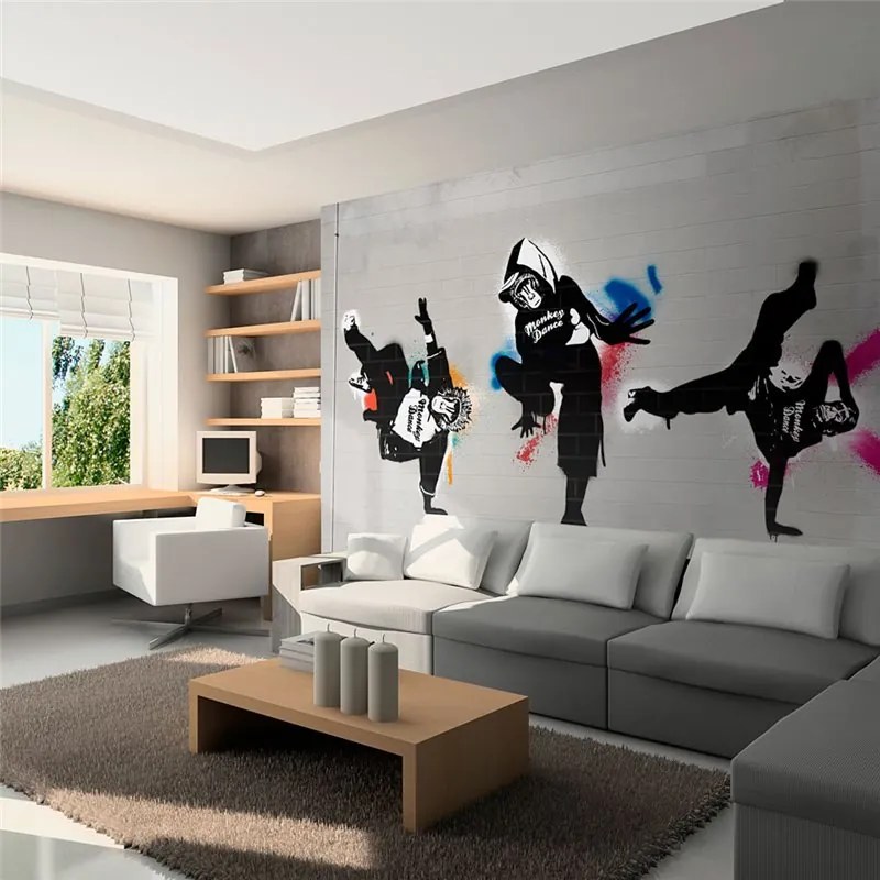 Fotomurale  Monkey dance  street art  Colore Nero, Dimensioni e Misure 250x193