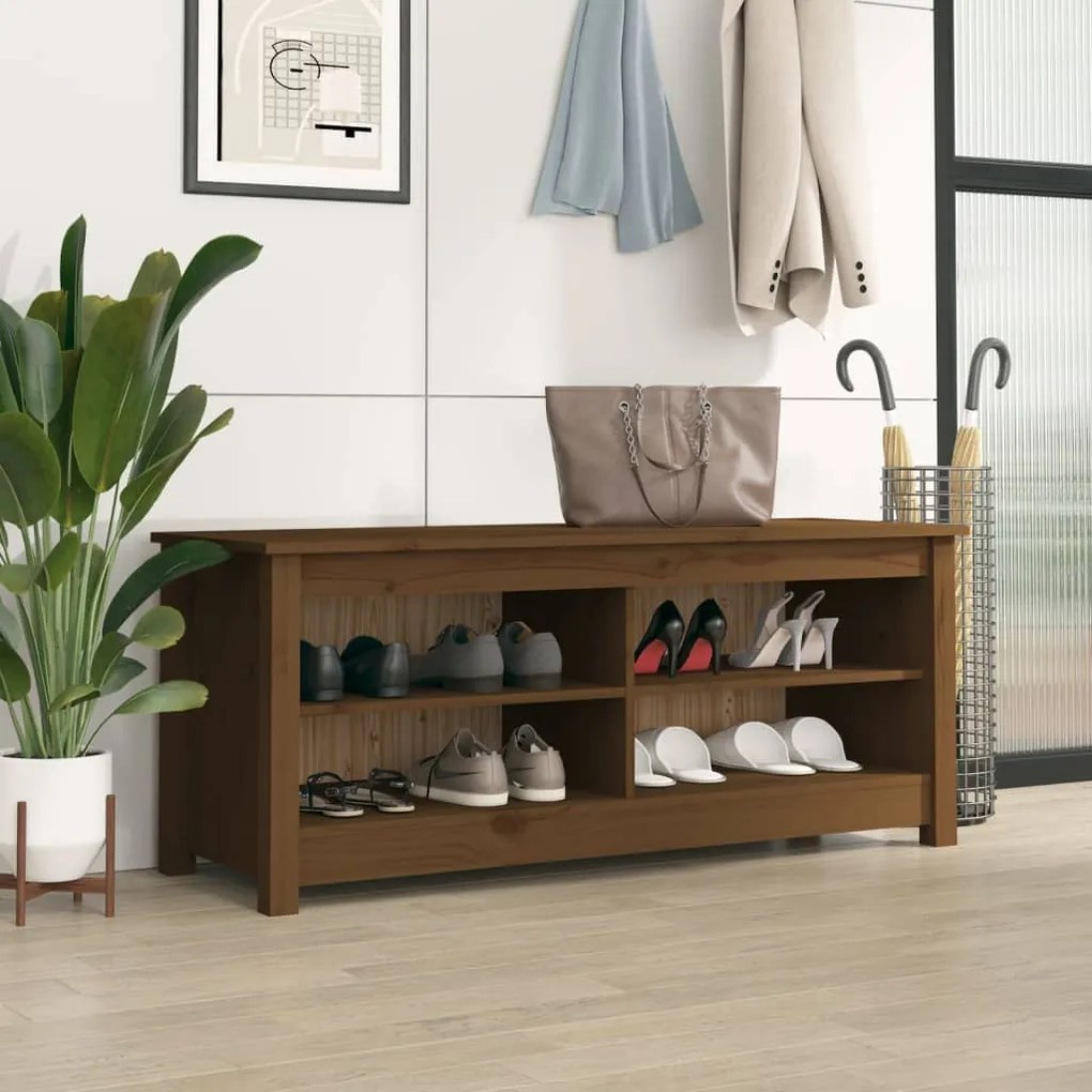 Scarpiera Ambrata 110x38x45,5 Cm İn Legno Massello Di Pino /