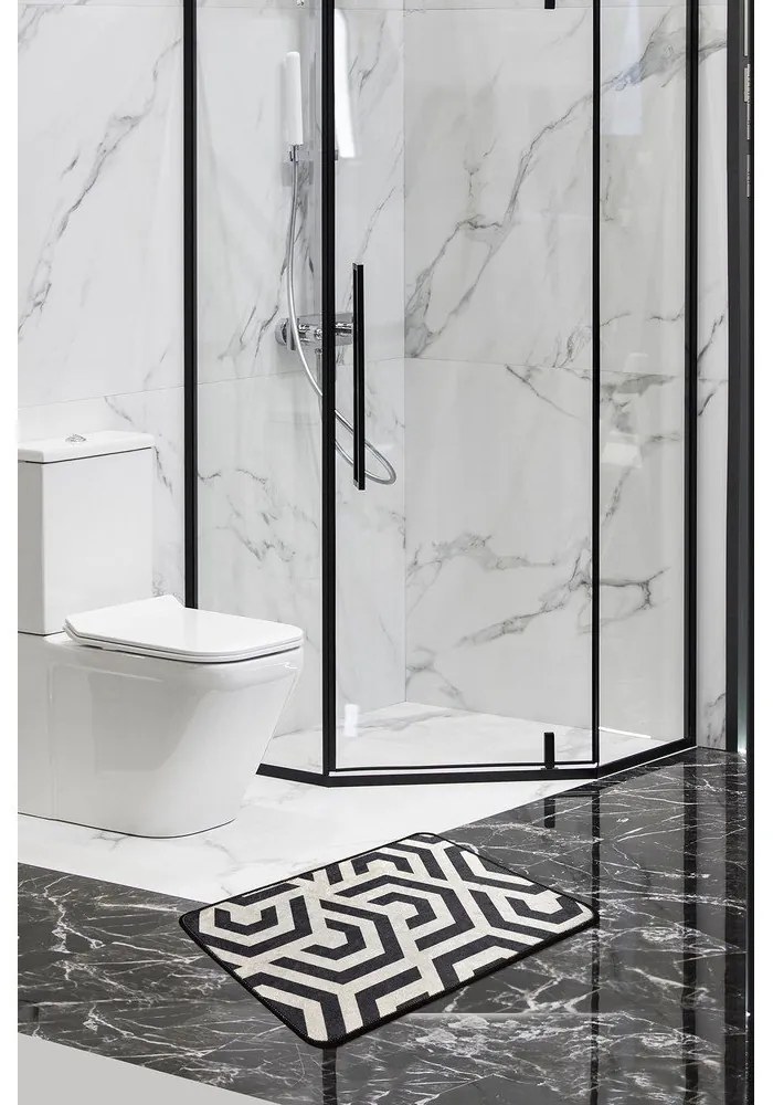 Tappetino da bagno bianco/nero 60x40 cm Line - Foutastic