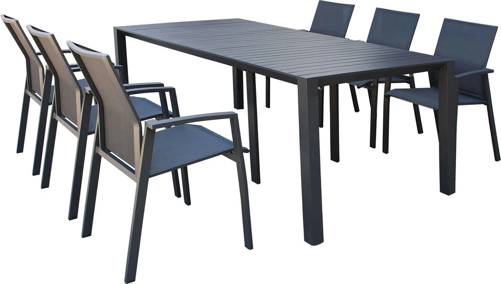 ARIZONA - set tavolo in alluminio cm 100 x 51,50/104/156/208/260 x 74 h con 6 poltrone Lotus