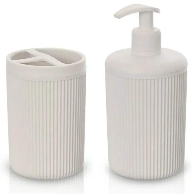 Set accessori bagno dispenser e portaspazzolini da appoggio beige in plastica Ring