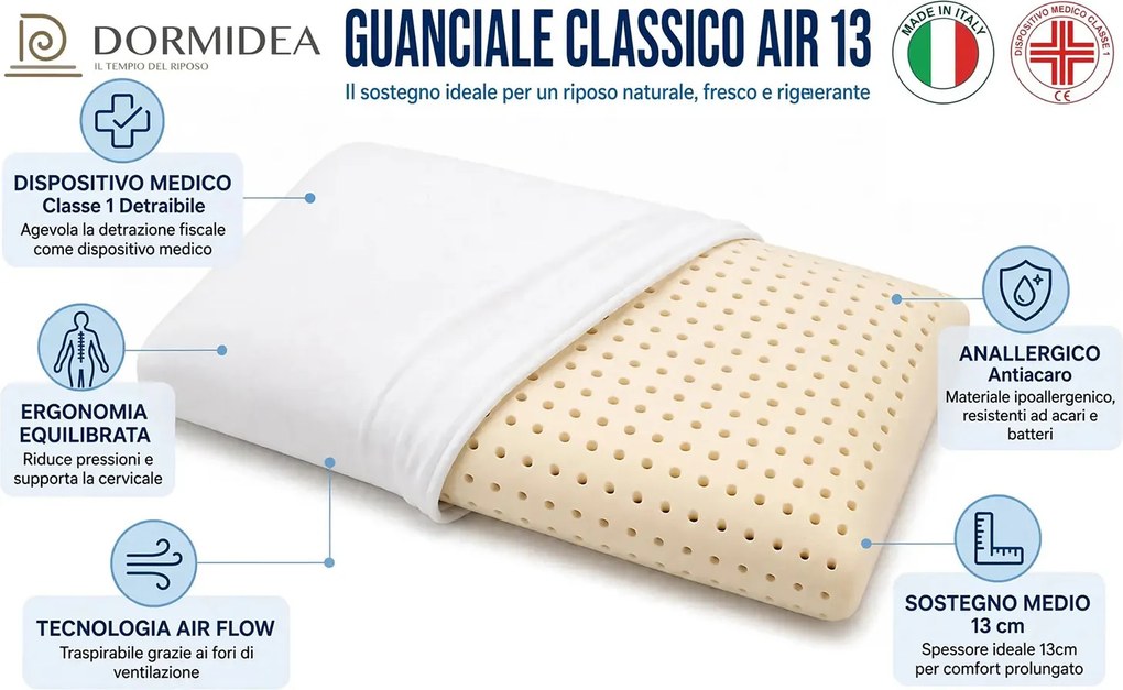 Guanciale Memory Foam Forato Ergonomico 72x42 cm - H 13 cm Sostegno Medio Dormidea Classico Air...
