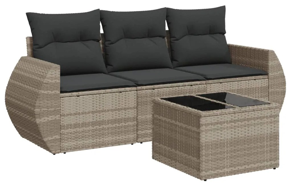 Set divano da giardino 4pz con cuscini grigio chiaro polyrattan